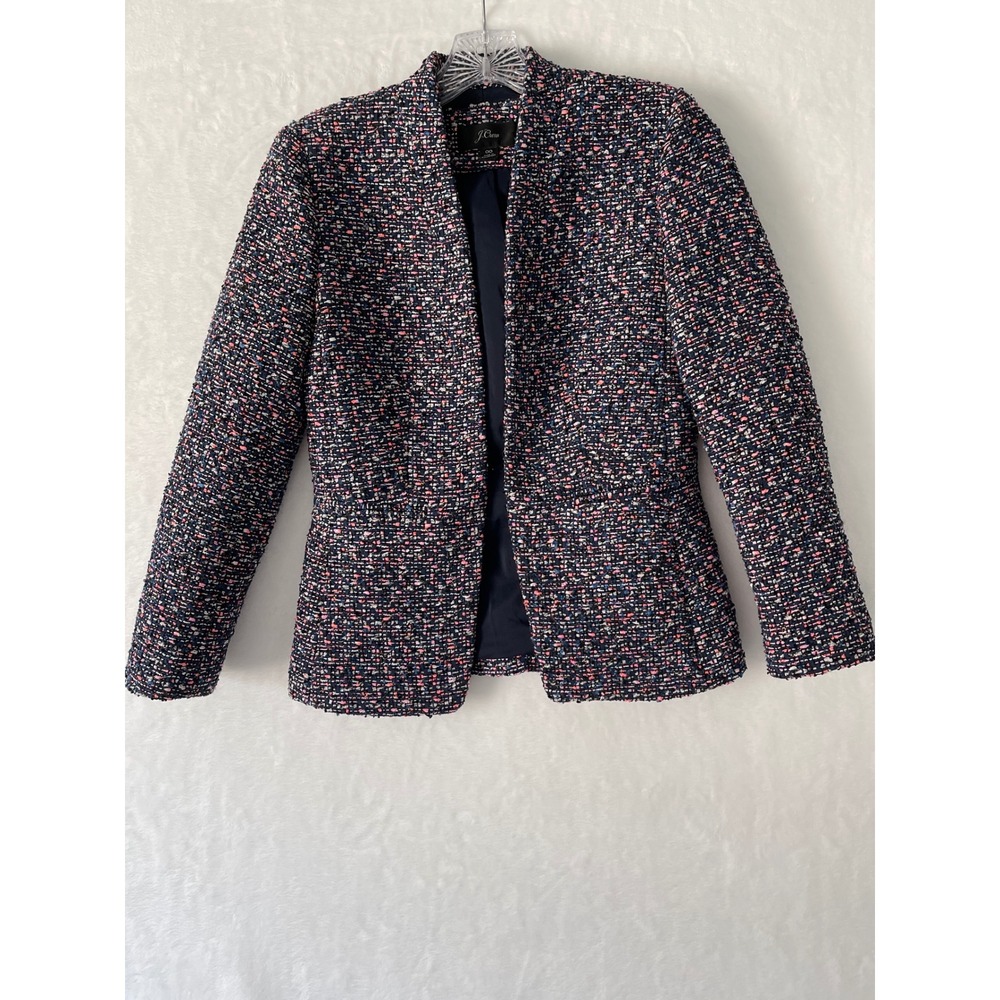 J.Crew Woman's 00 Going Out Blazer Pink Confetti Tweed Open Front Blazer Jacket